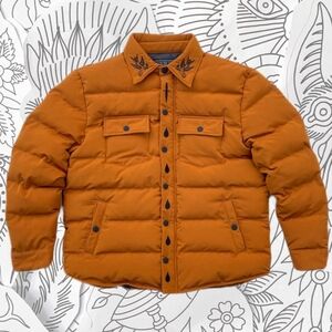 Take To The Grave Men's Orange Embroidered Puffer Jacket